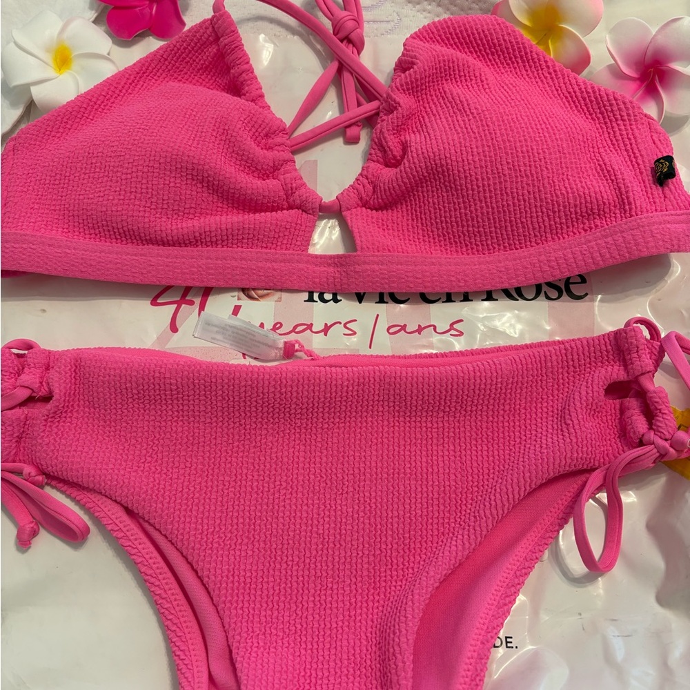 La Vie En Rose Hot Pink Textured Bikini Set